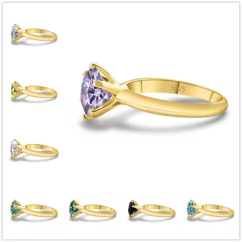 1.0 carat 6.5mm moissanite Ring For Women18K Yellow Gold Plated 925 Sterling Silver Wedding Finger Fine Jewelry size 5-9