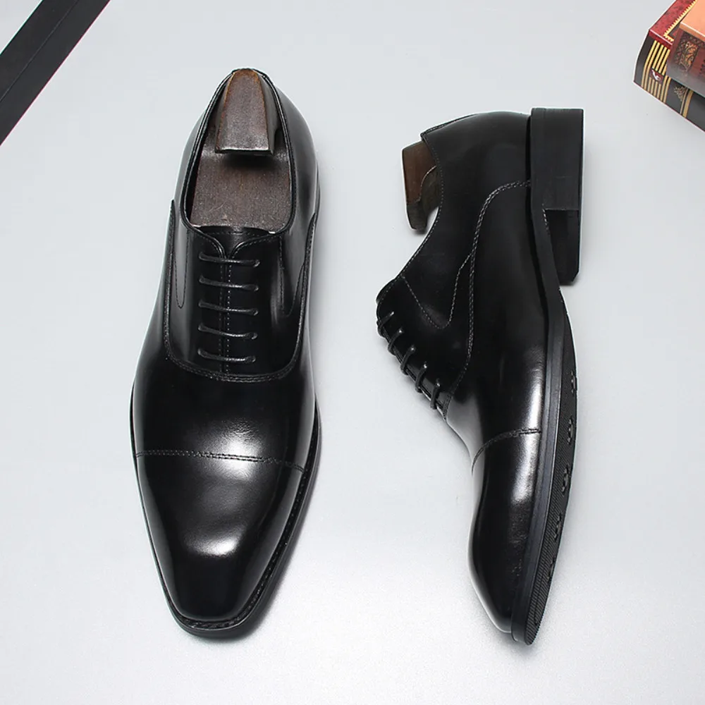 New Trendy Fashion Business Formal Leather Shoes for Men Genuine Cowhide British Style Lace Up Single Leather Shoes