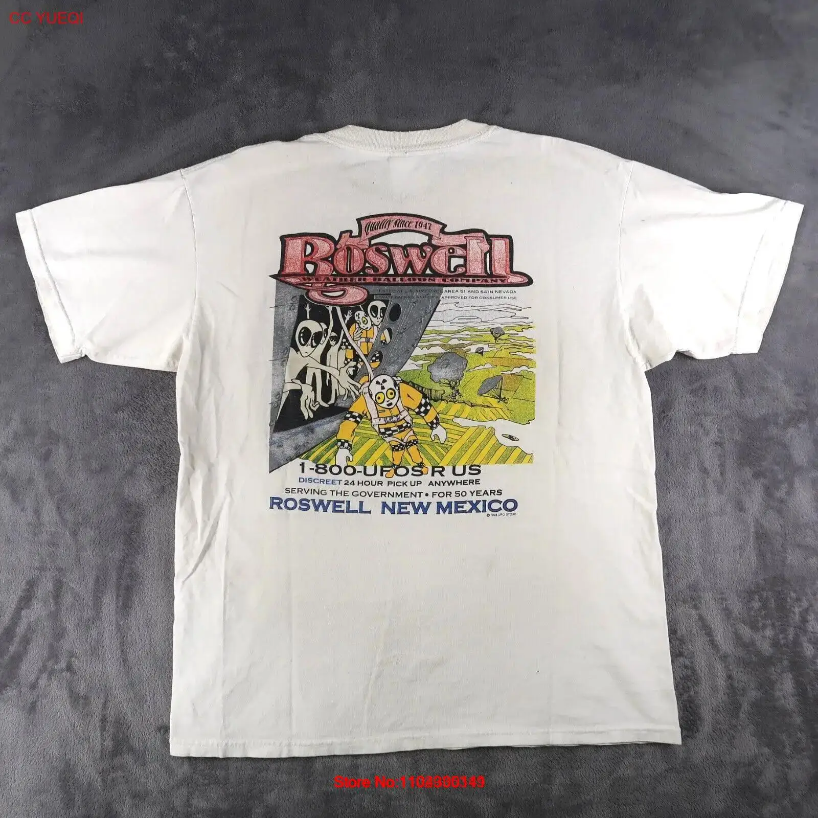 تي شيرت كلاسيكي من التسعينيات الغريبة مقاس L كبير من الأجانب Roswell، Nm America