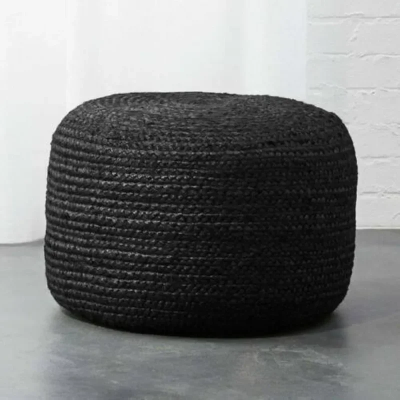 

Ottoman Cover Natural Jute Braided Foot Stool Cover Home Décor Modern Black