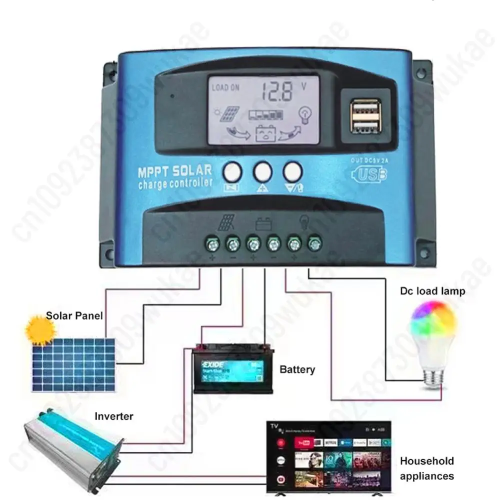 MPPT Solar Charge & Discharge Controller LCD Display 12V 24V 30A 40A 50A 60A 100A PV Home Solar Panel Battery Regulator Dual USB