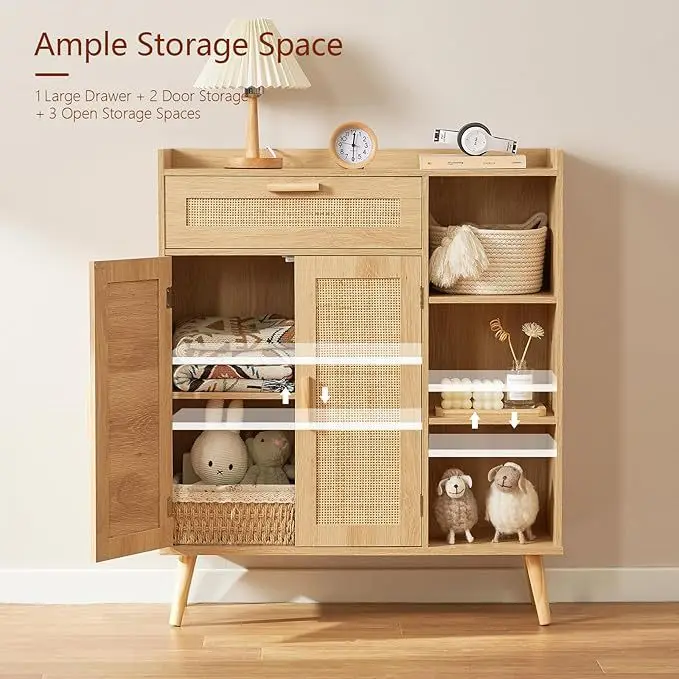 Rattan cabinets Rattan braids Double door lockers Against the wall Dining side cabinets Dining room Living room storage cabinets