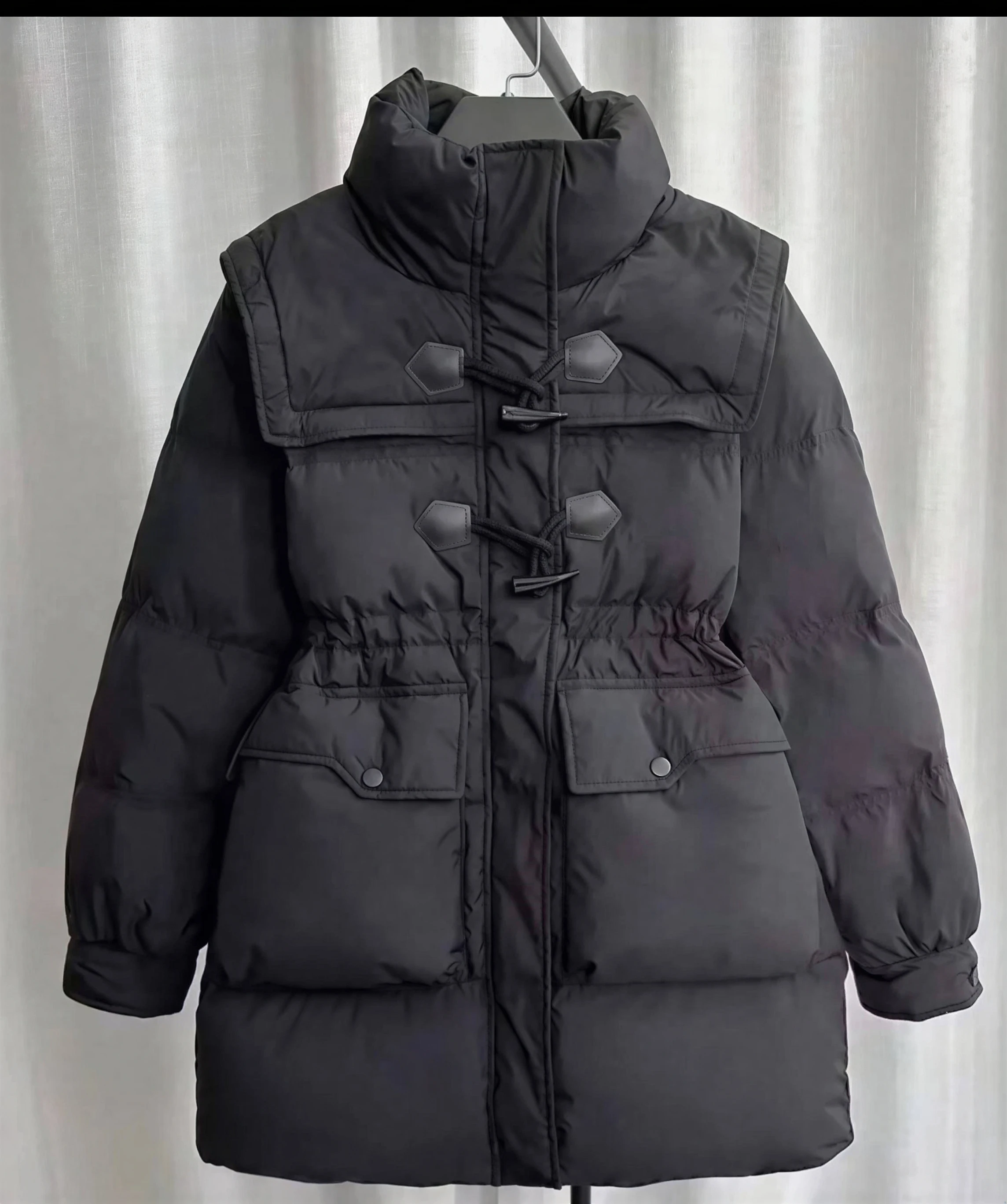 Parkas Womens Parka Coat With Real Fur Fall Corduroy Quilted Detachable-Sleeve Double-Sided Snap-Button High-Low Waistband Solid