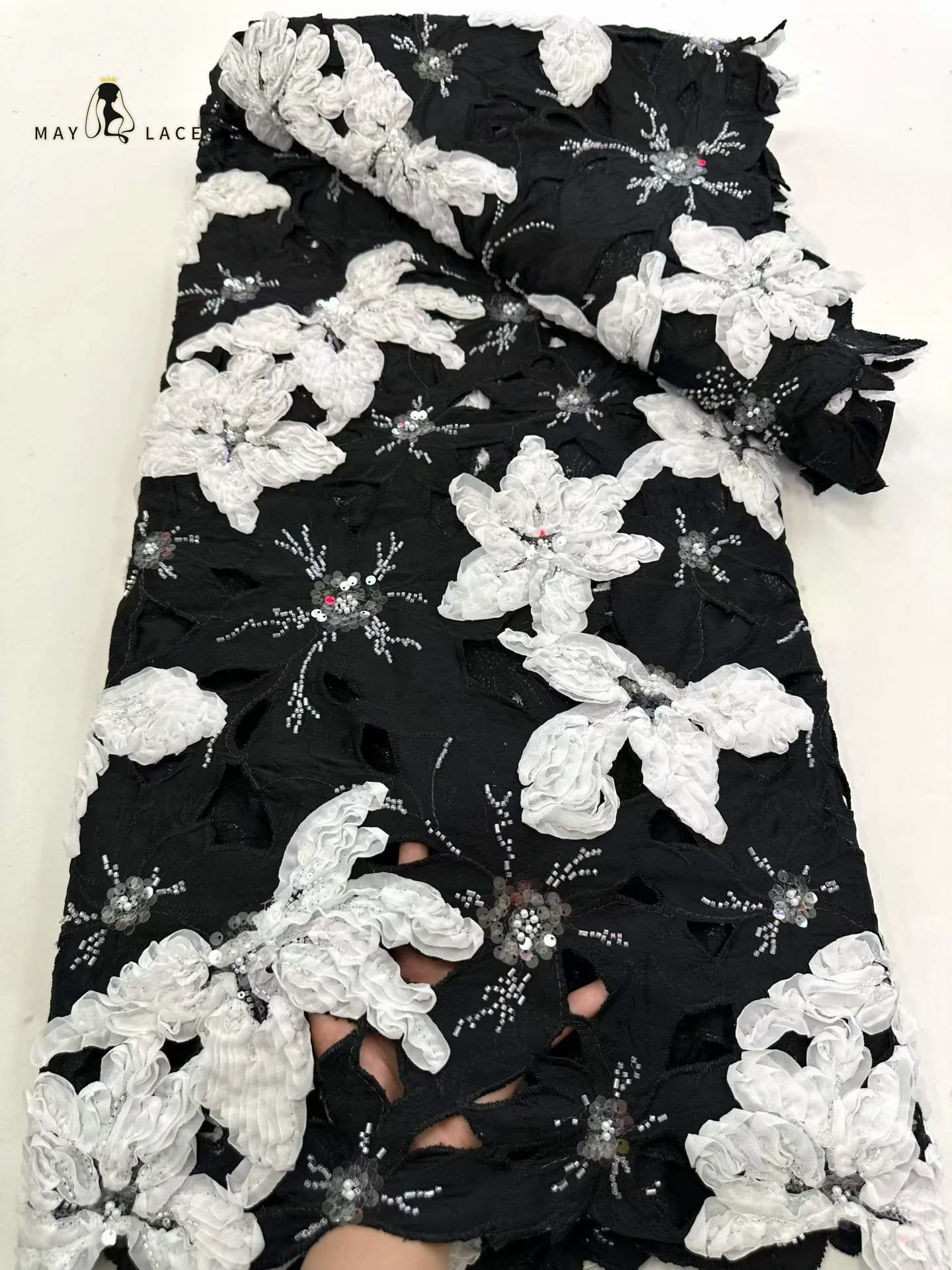

Luxury African Guipure Lace Fabric With Sequins 2026 New High Quality Milk silk Lace Nigerian French Party Dress Sewing 5 Yards