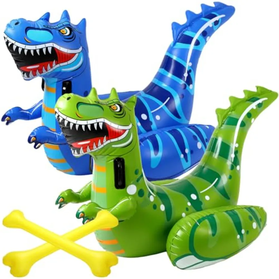

Outdoor pool game set: inflatable dinosaur ride-on floats for 2 players PVC material green and brown durable and extra-large fo