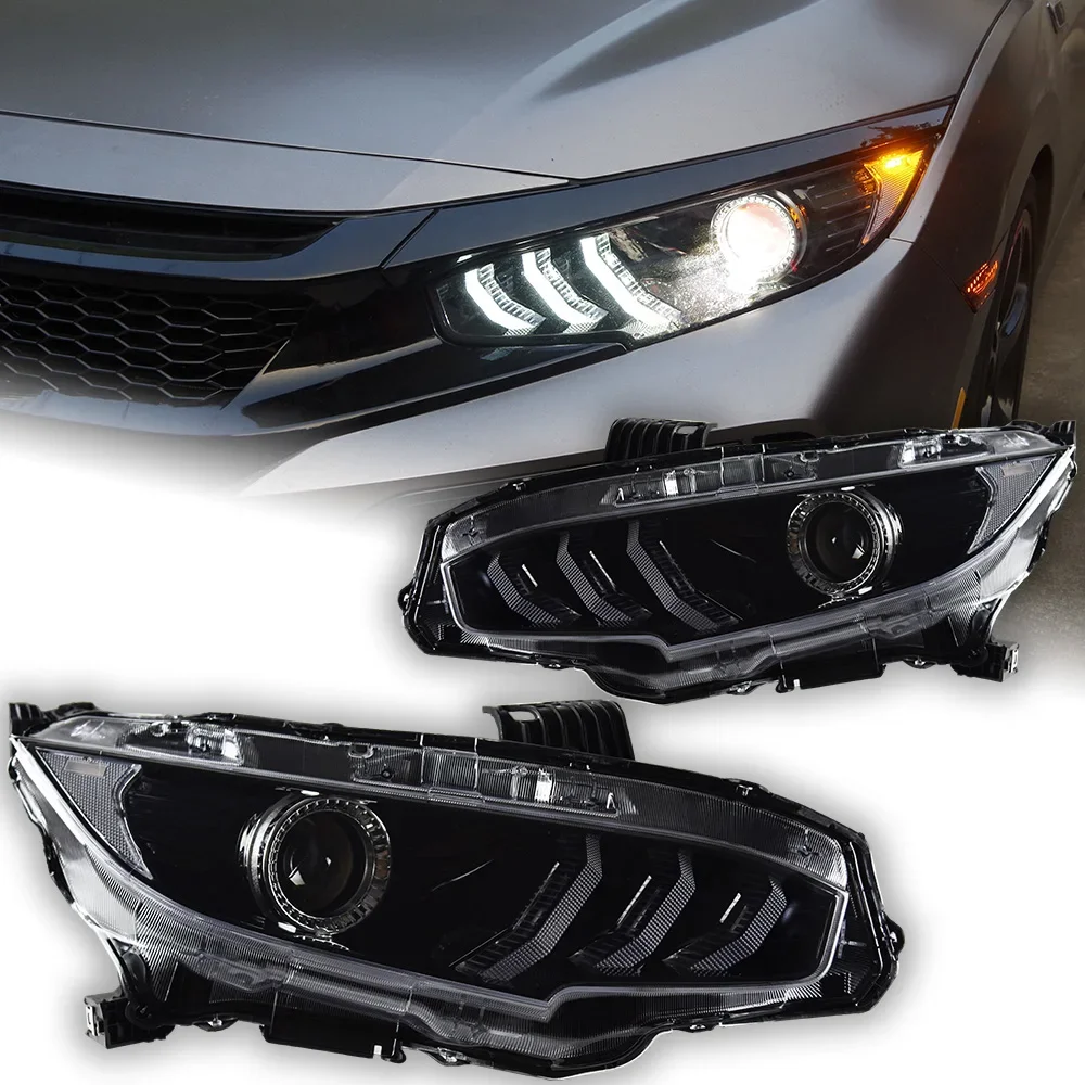 

Car Lights for Headlight Projector Lens CivicX Mustang Design Dynamic Signal Head Lamp LED Headlights Drl Automotive