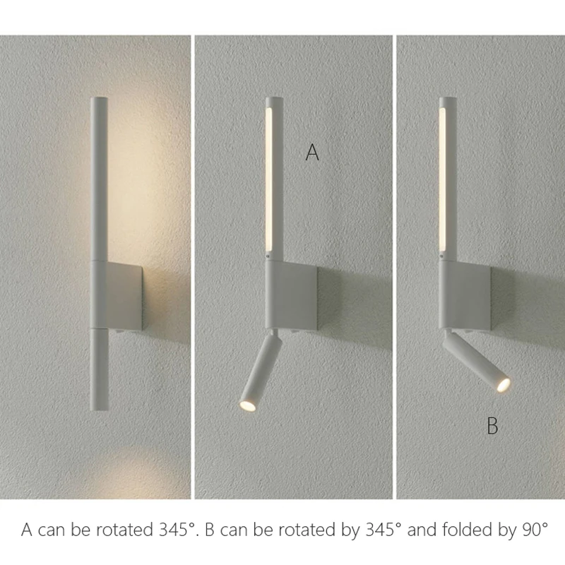 Imagem -04 - Candeeiro de Cabeceira Led Nórdico Minimalista Escandinavo Lâmpada de Leitura Luzes Rotativas na Parede Branco para o Hotel Quarto de Estudo