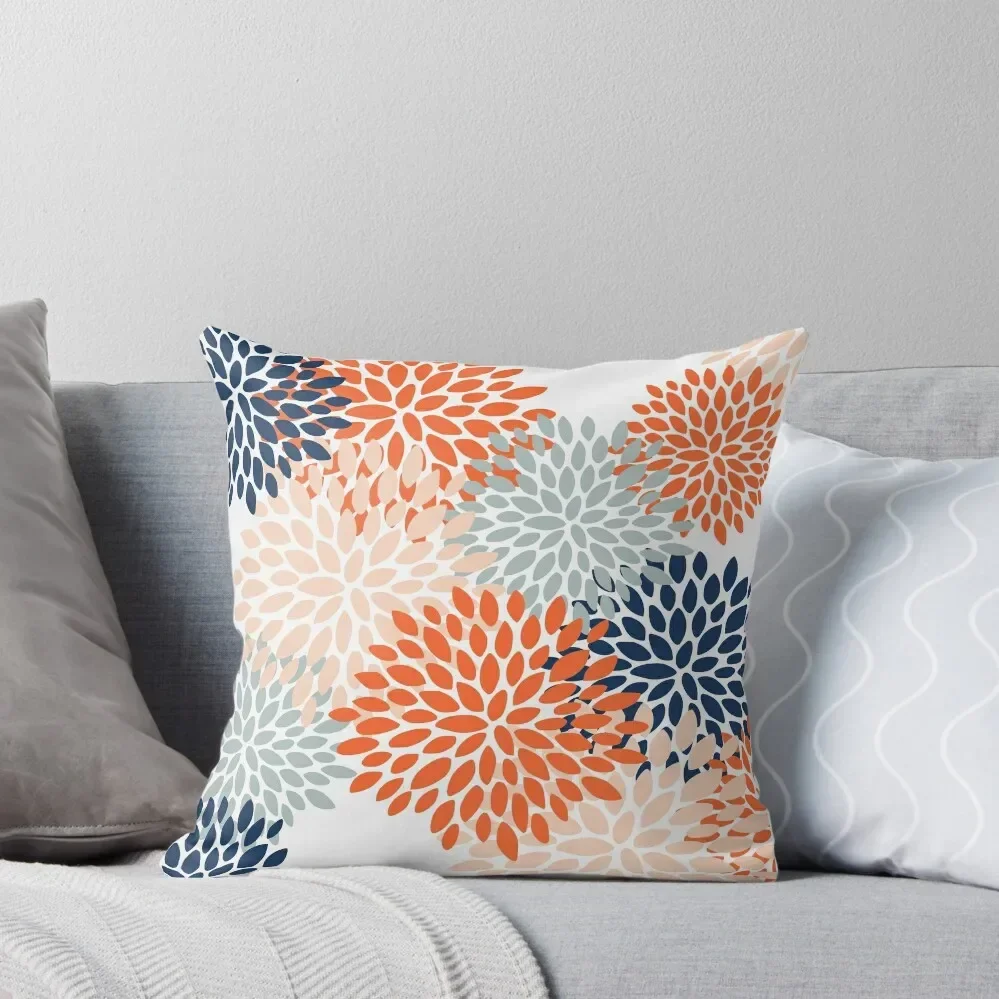 

Floral Bloom, Orange, Peach, Navy, Blue Throw Pillow Pillow Decor Marble Cushion Cover Pillowcase Cushions Home Decor pillow