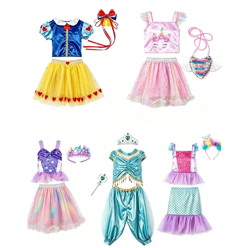 Gift Box for Little Girls Halloween Princess Outfit Sparkle Tulle Skirt Jewel Hair Band Fairy Stick Tiny Handbag Ornament Sets