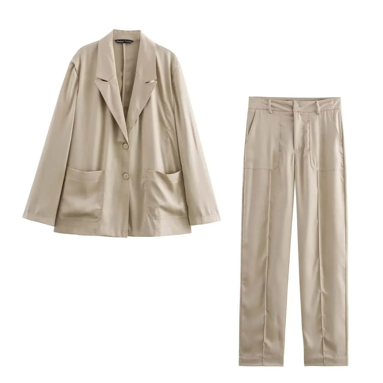 

Ladies 2024 New Fashion Pocket Decoration Loose Single breasted Pleated Suit Coat Retro Long Sleeve Women's Coat Chic Top