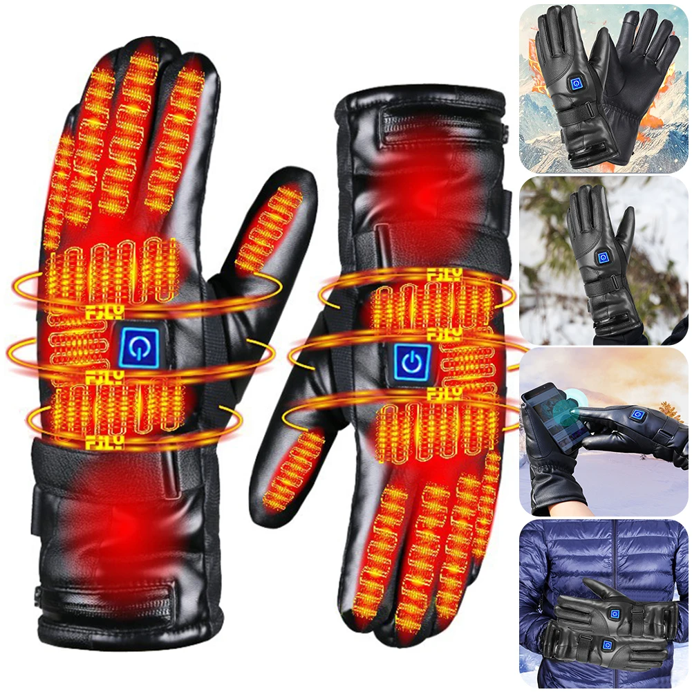 Guantes calefactables para motocicleta, guantes calefactores de 3 niveles de temperatura, guantes calefactables eléctricos recargables impermeables para ciclismo al aire libre