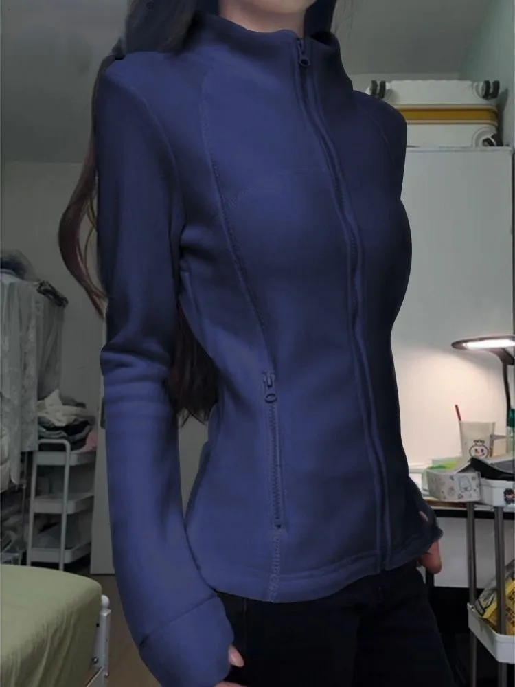 

Флисовая толстовка без шапки, женская средняя длина, весенняя, влагоотводящая, для похудения, минималистичный, офисный, на толпу, в клетку, Sudadera, с рисунком, Ins