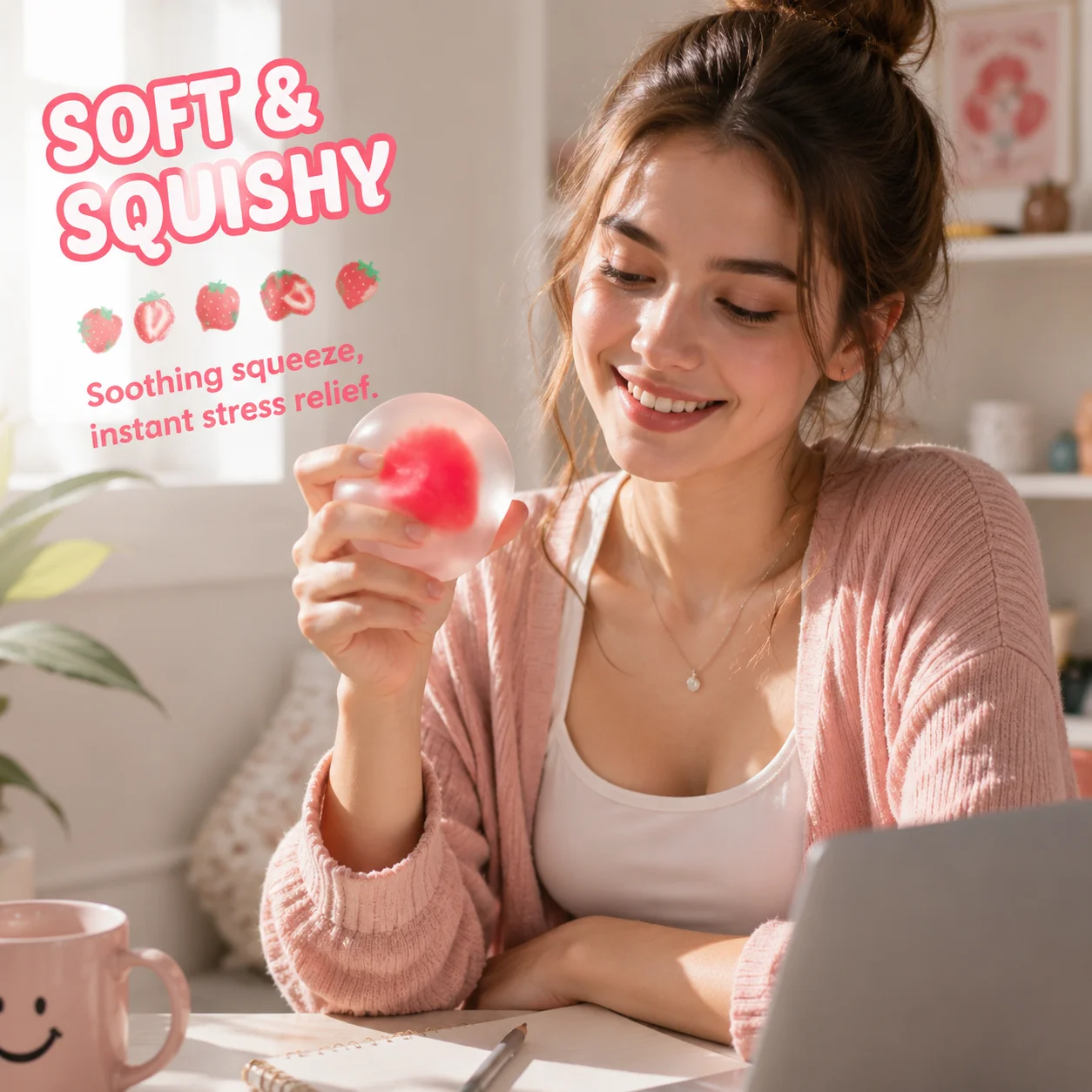 Erdbeer-Mochi-Quetschspielzeug, langsam zurückfederndes Stressabbau-Spielzeug, Fidget-Spielzeug zur Stresslinderung und zum Ausdrücken von Wut, weiches Stressabbau-Spielzeug