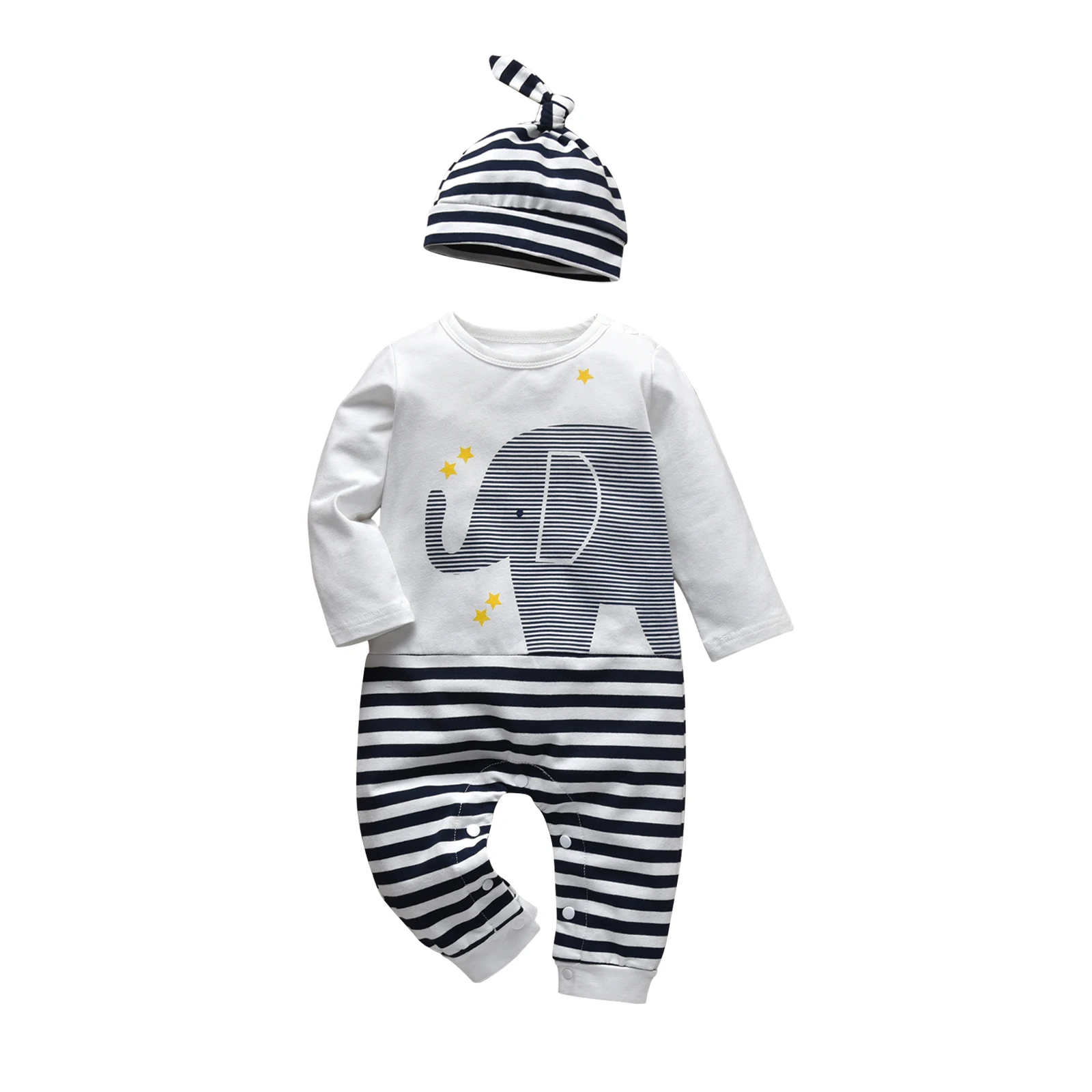 Baby Boys Romper Cotton Long Sleeve Cartoon Print Jumpsuit with Hat Autumn Newborn Clothes Infant Clothing Outfits