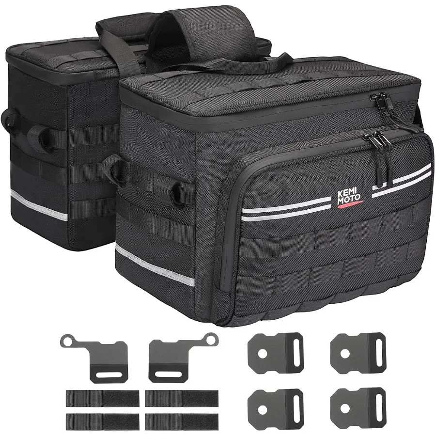 Sacs de selle de moto 30L 15Lx2 avec supports de montage pour un rangement sécurisé de selle, Solution de bagages de voyage Durable Com