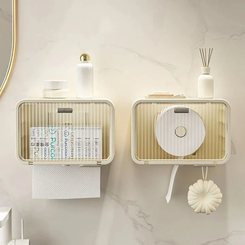 1 Tissue Box For Face Towel, 2-In-1 Storage Box For Drawing Paper And Rolling Paper, Wall-Mounted Waterproof Design For Bathroom