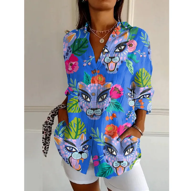 3D Leopard Pattern Printed T-shirt Women Summer Trend Half Sleeved American Trend Row Multi Button Cardigan Half Sleeved Top New