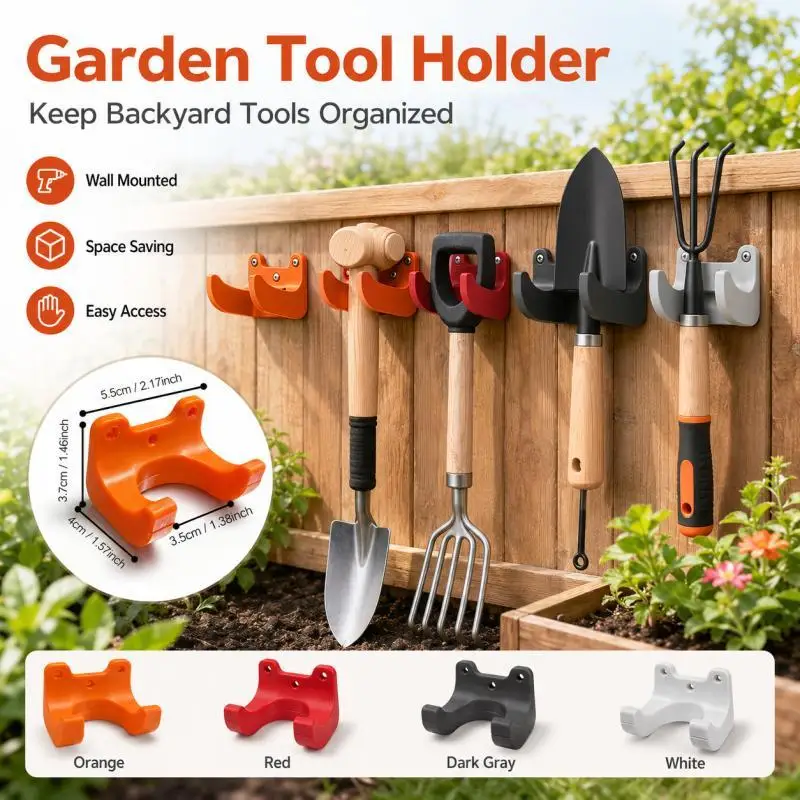 1/5PCS Garden Tool Holder Wall Mount Hook, Small Tool Organizer for Backyard Fence Garage Home
