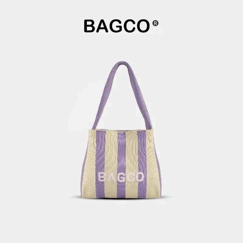 

BAGCO | Вязаная сумка через плечо на запястье из летающей ткани с цветными блоками и верхней ручкой