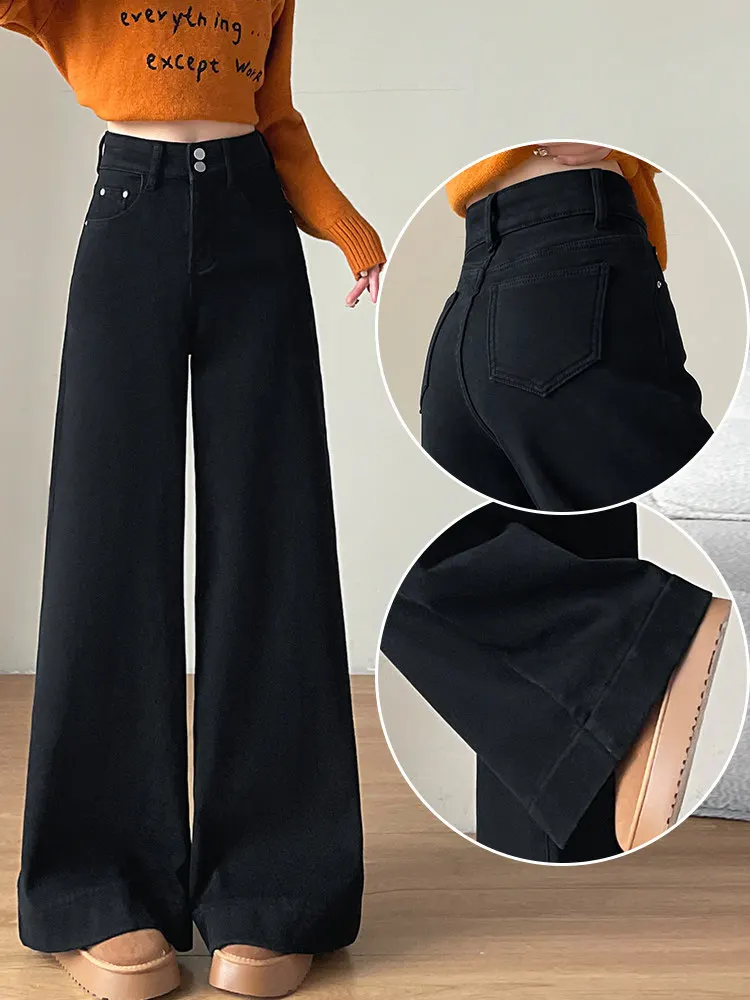 

High Waist Black Denim Jeans Women's Loose Fit Fashion Classic Style Large Size Pocket Detail Wear Resistant Daily Wear