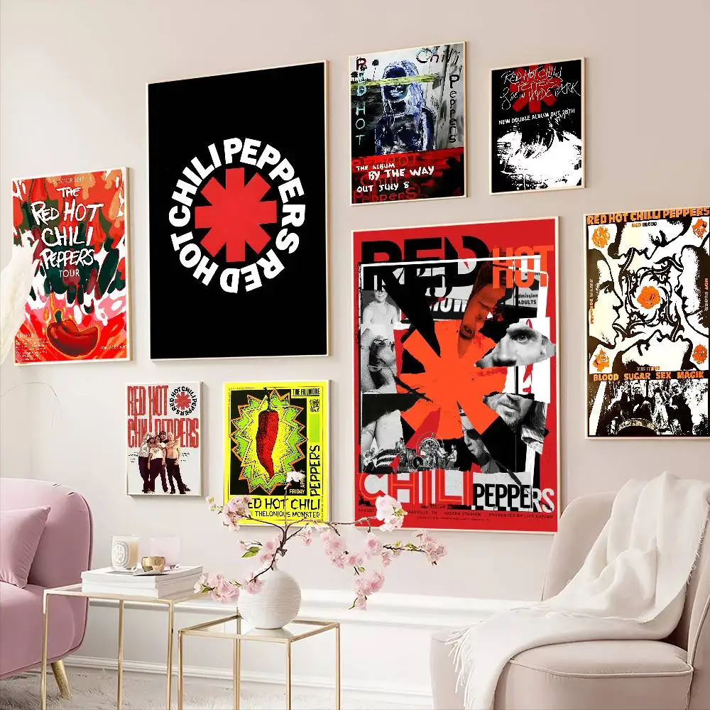 Popular banda de Rock r-red Hot c-chili p-peppers carteles de películas clásicas pegatina de papel impermeable decoración de cafetería Bar pared artística
