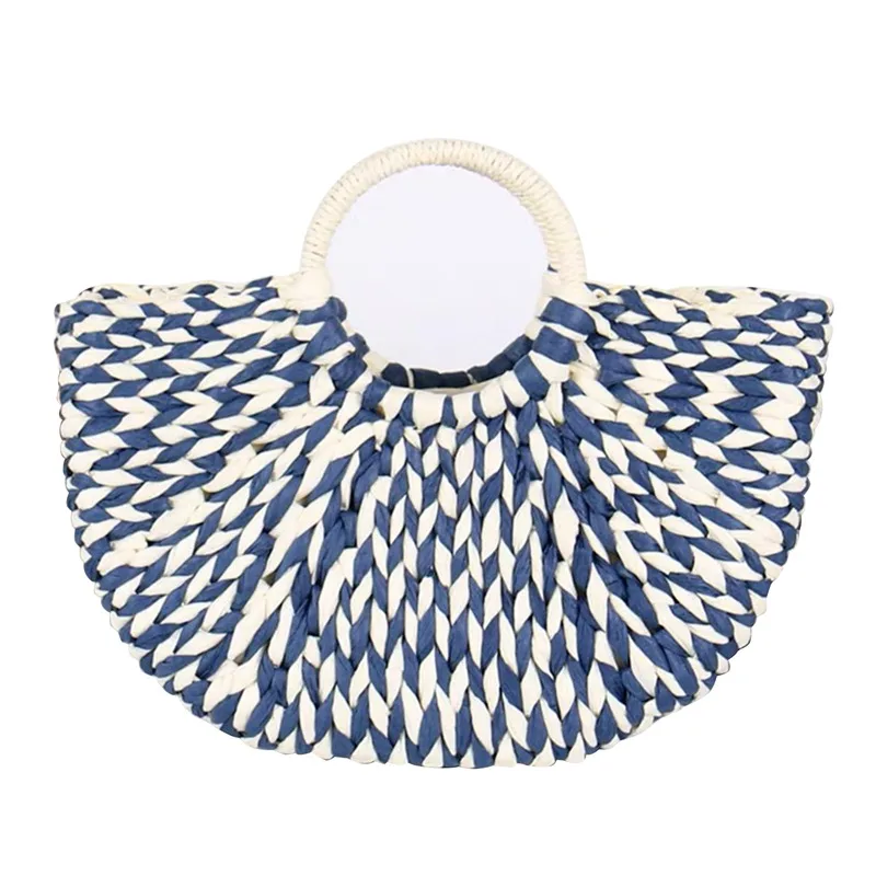 Large Capacity Female Casual Travel Tote Fashion Bolsos Mimbres Paja Women Handbag Rattan Wicker Straw Woven Half-round Bag