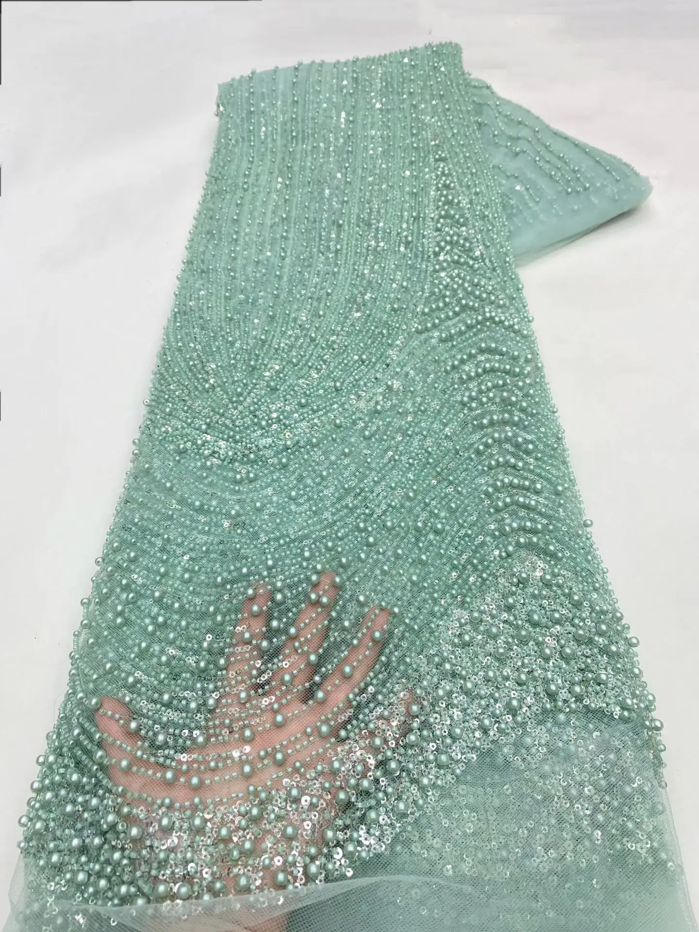 

African Sequins Lace Fabric 2026 High Quality Nigerian French Tulle Beaded for Sewing Wedding Party Dresses