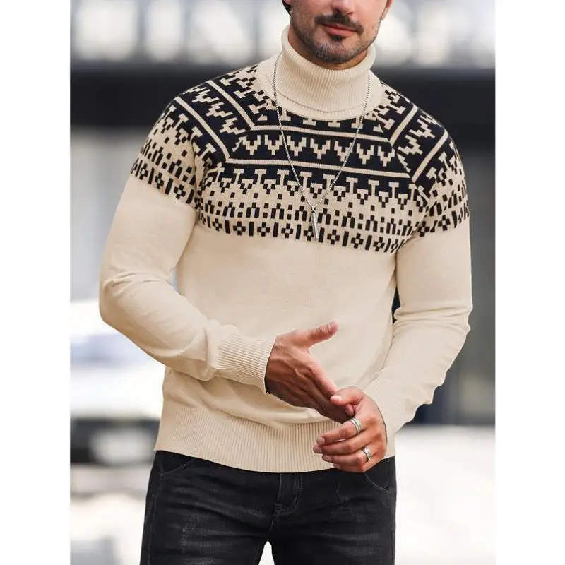 

Men's Knitted Sweater Thiened Coolmax Fiber Collar Nine Sve Length Ciwalk Suitable Knitwear Faionable New Arrival