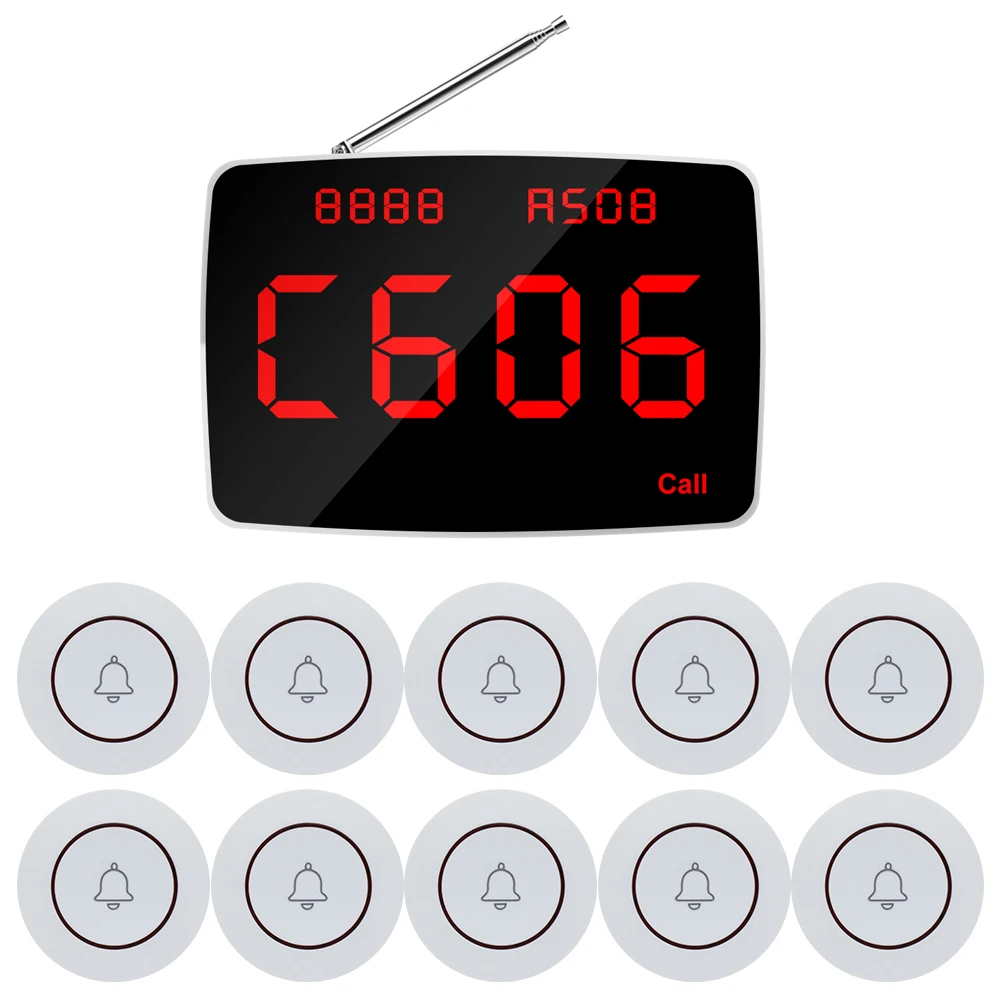 Good Quality 1 Display Monitor Receiver 10 Table Call Buttons Wireless Waiter Calling System for Restaurant, Hotel, Bar, Cafe