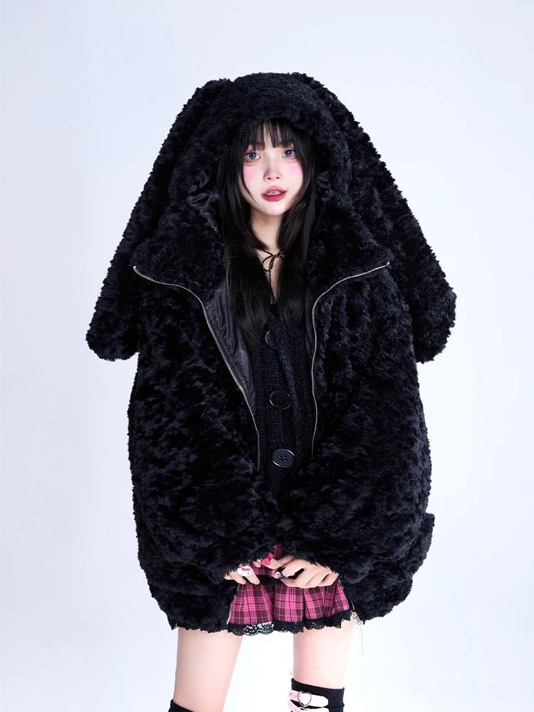

Y2K Kawaii пальто с длинным рукавом женское повседневное однотонное пальто с кроличьими ушками японский свитшот в стиле Харадзюку милая толстовка осенняя женская одежда