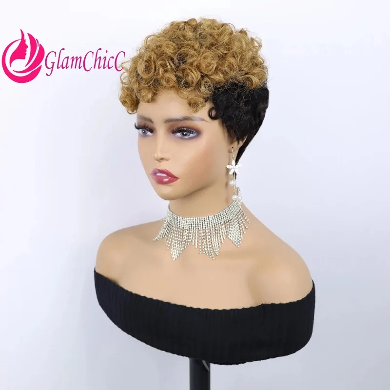 

100% человеческие волосы, короткие вьющиеся, полный машинный парик, 6 дюймов # 1Б/4 # 1Б/30 # 1B/99jj Бразильский девственный реми 180% плотность для женской повседневной носки