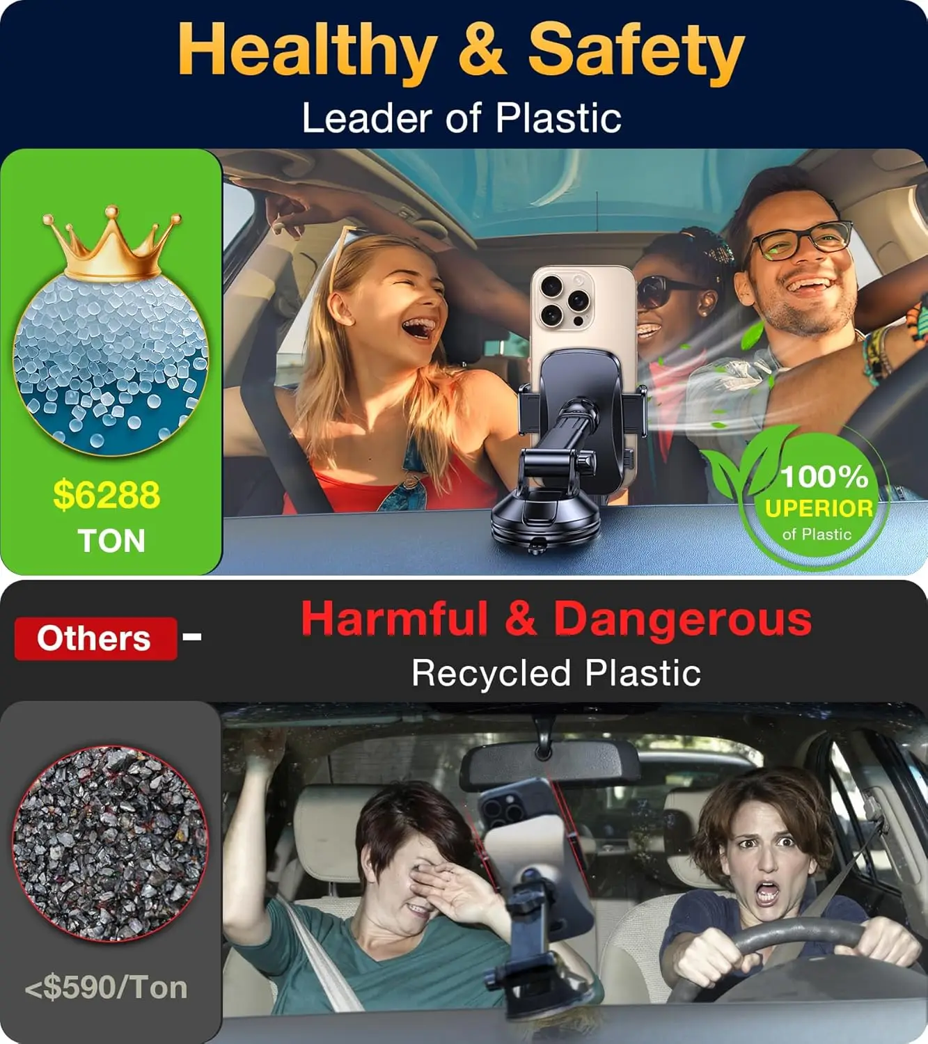 Автомобильный держатель для телефона с суперприсоской для iPhone 17/16 — крепление для приборной панели/лобового стекла/вентилятора для мужчин и женщин