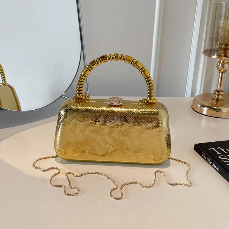 European American Shiny Acrylic Handbag Fashion Elegant Modern Luxurious Design Women's Texture Chain Box Banquet Bags
