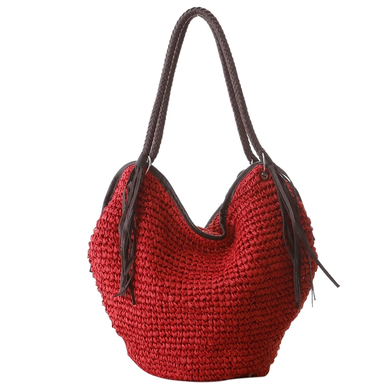 Paper Women Shoulder Bag Casual Large Capacity Rattan Tote Bags for Women Wicker Woven Beach Handbag Women's Bag(Red)