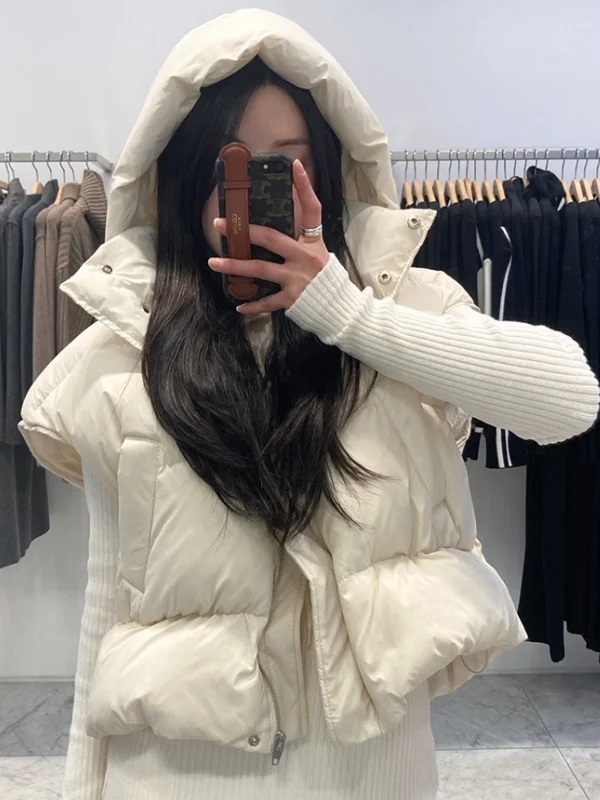 

Retro Versatile Loose Casual Hooded Thiened Cotton Vest Women's Faion Design Outerwear Detachable Hat Korean Sle Polyes...