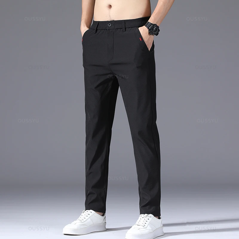 Mingyu Brand Summer Thin Casual Pants Men Stretch Slim Fit Elastic Waist Business Classic Korean Khaki Light Gray Trousers Male