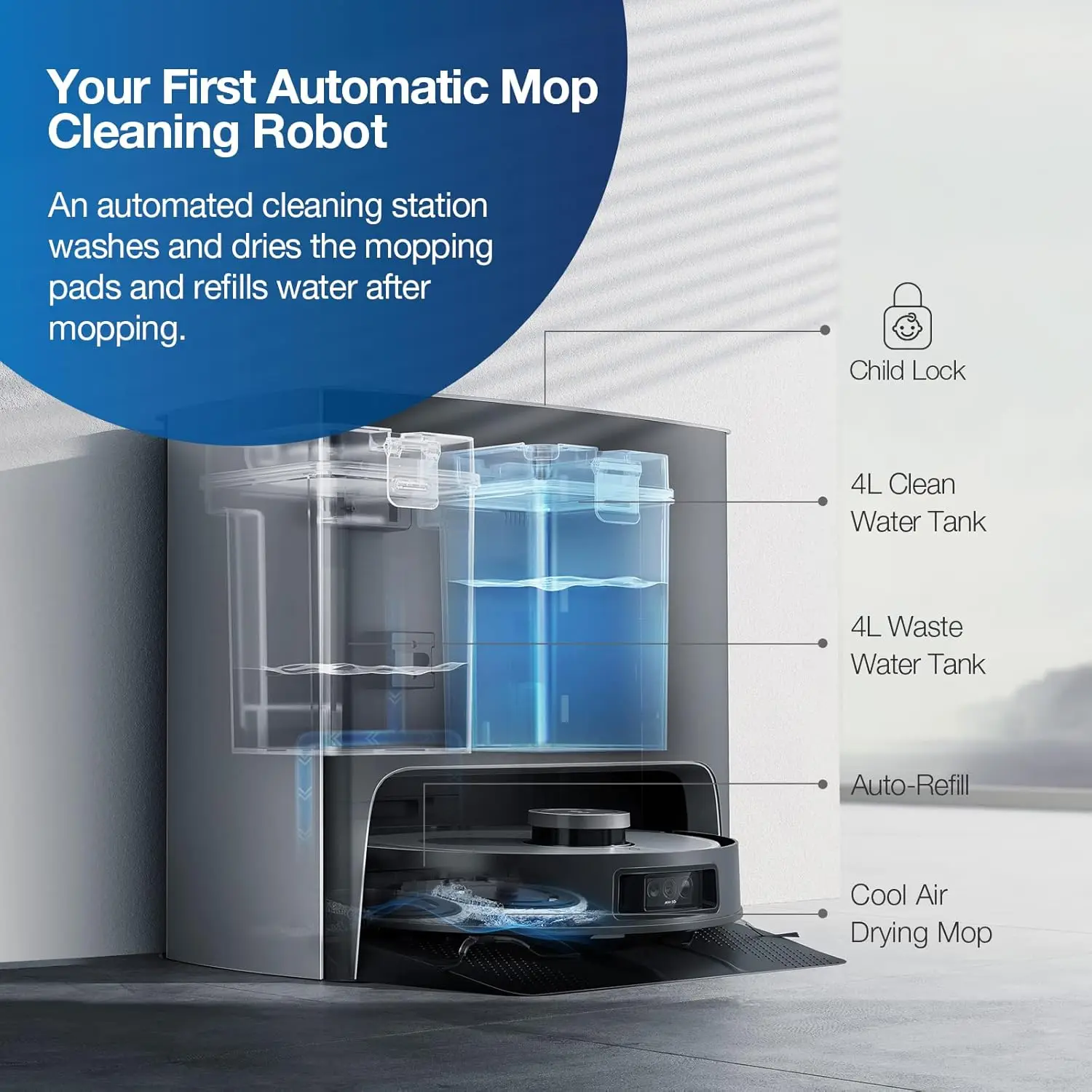 DEEBOT-Robot aspirador X1 Turbo y mopa, Combo con estación de limpieza automática, 5000Pa, Robot aspirador con láser mejorado