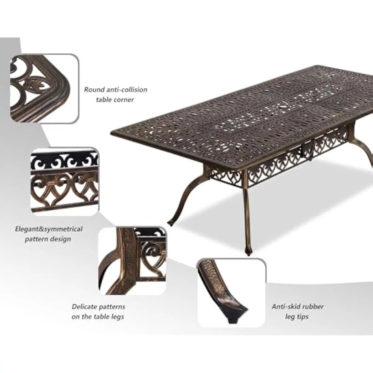 9-Piece Modern Outdoor Dining Ensemble Featuring Cast Aluminum Frame Table with Center Umbrella Opening Plus Eight Ergonomic Arm