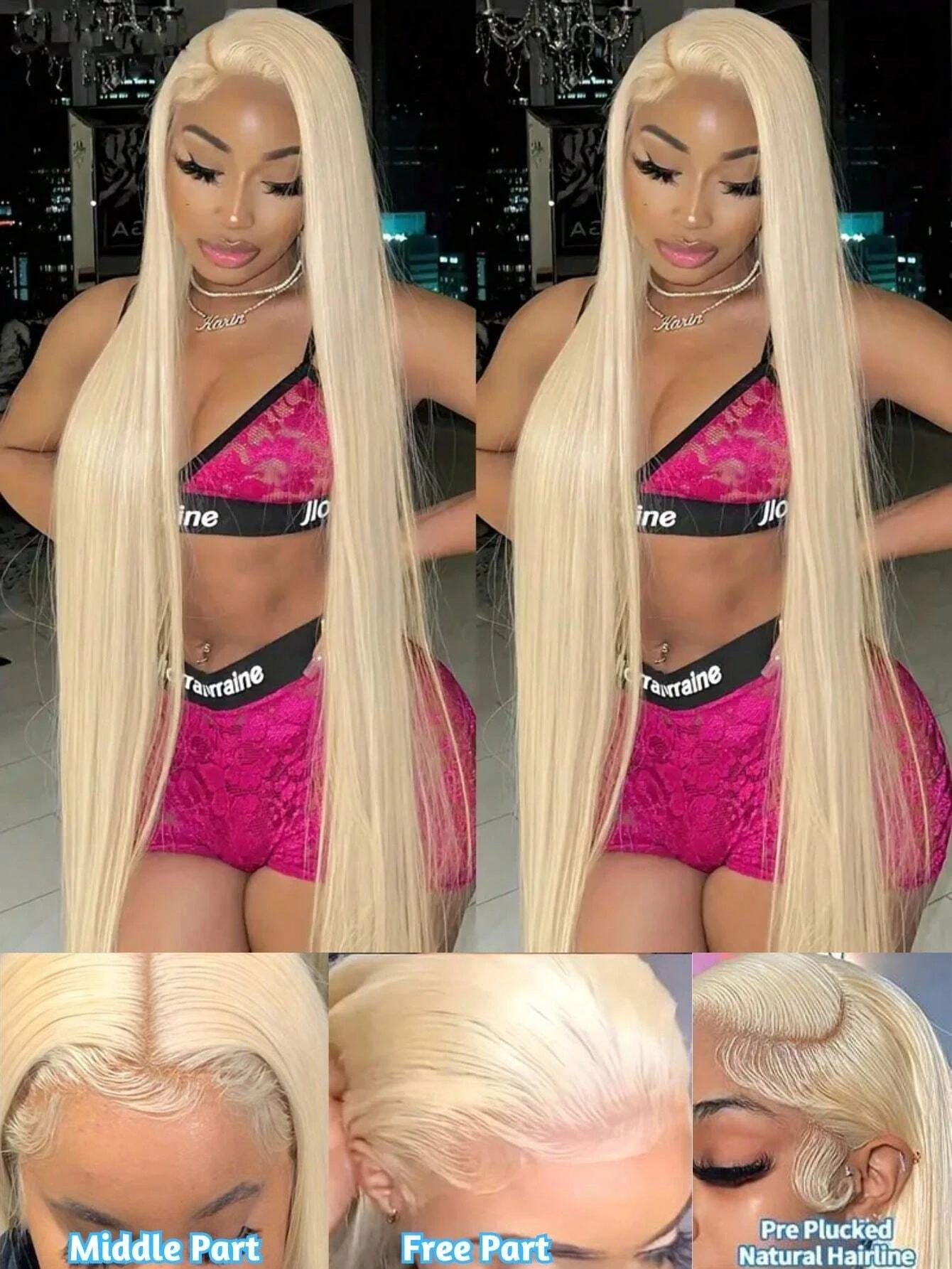 34 Inches 13x4 HD Transparent Full Frontal Lace 613 Blonde Colored Straight Human Hair Wigs Lace Front Wigs For Women image 3