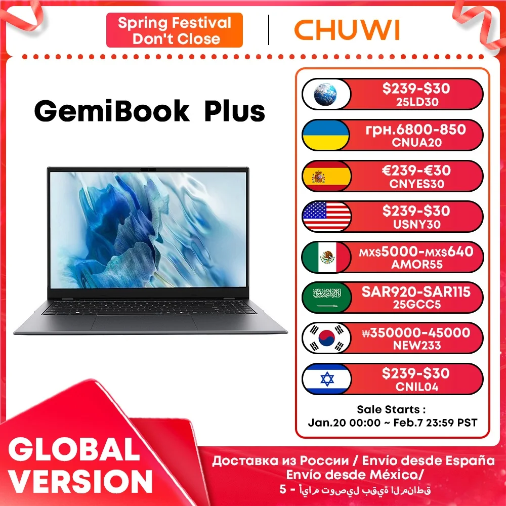 CHUWI GemiBook Plus Laptop 15.6" Intel N100 Graphics for 12th Gen 1920*1080P 16GB RAM 512GB SSD With Cooling Fan Windows 11