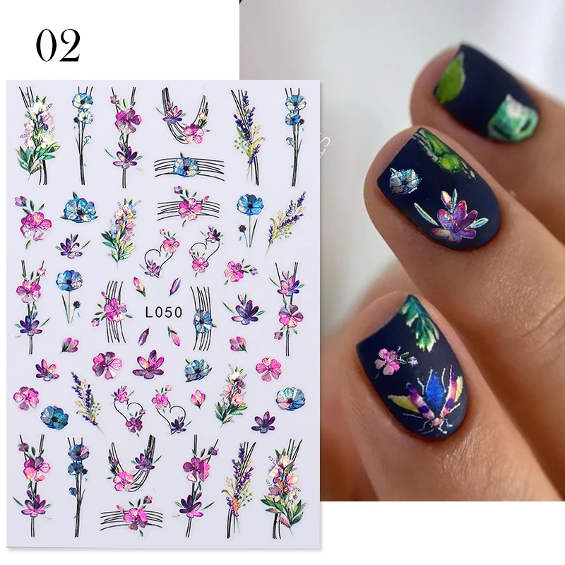 1 PC 3D  Nail Sticker Decals Spring Tulip Flower Butterfly Nail Stickers Floral Leaf Adhesive Sliders Manicure Decor