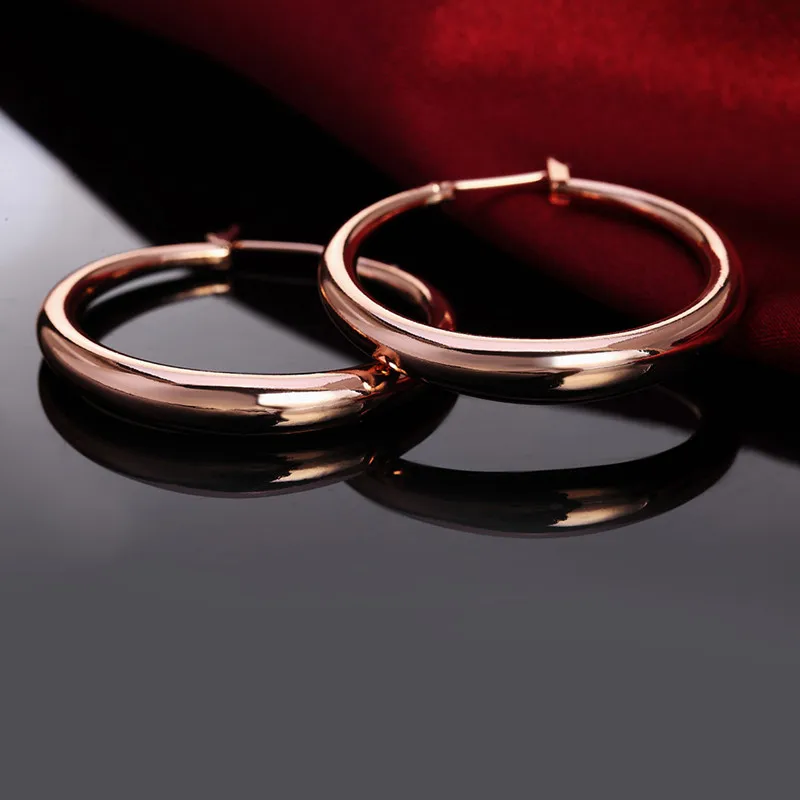 TIEEFEGO 925 Sterling Silver Gold/Rose Gold Glossy Round Hoop Earring For Woman Fashion Party Engagement Statement Jewelry Gift