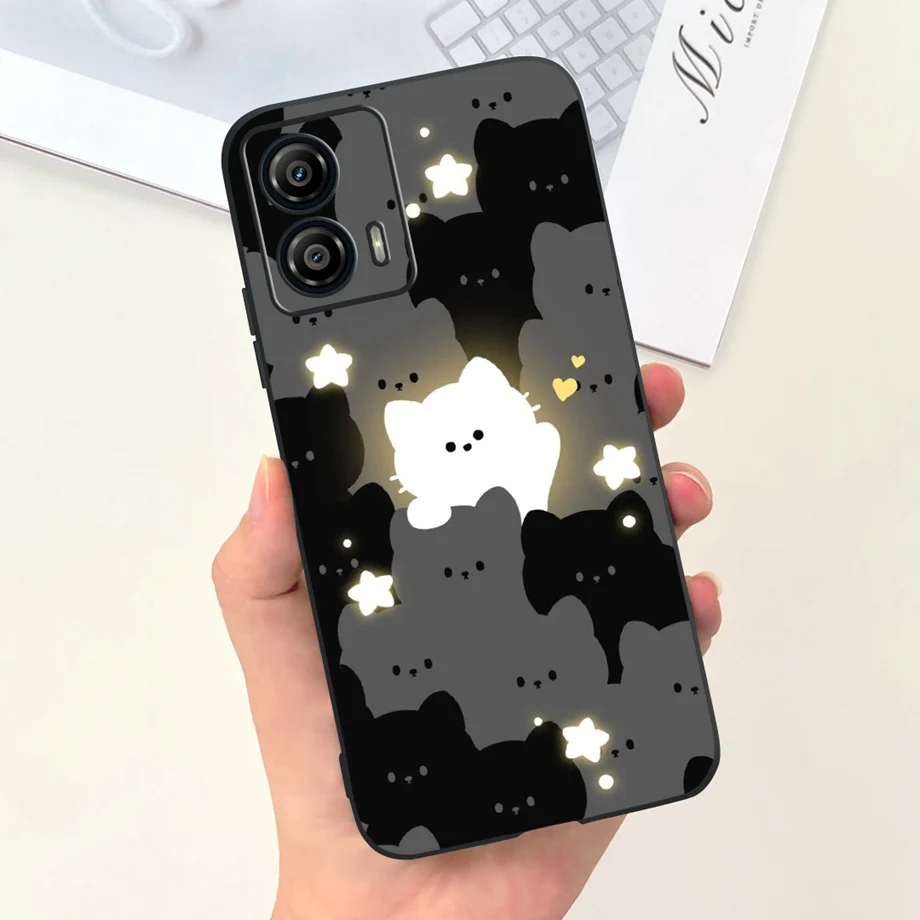 For Motorola Moto G73 5G Phone Case Black Soft Silicone Anti-knock Cover For MotorolaG73 G 73 Capa Panda Rabbit Cat Luxury Capa