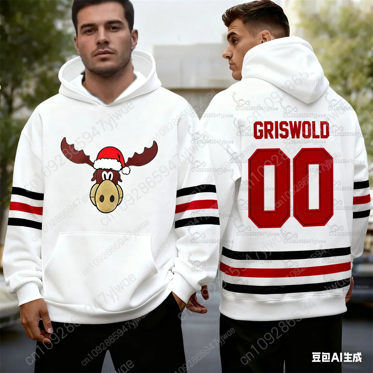 

2026 Christmas Cartoon Reindeer Griswold Pattern Sweatshirt Ice Hockey Style Autumn&Winter Hoodie Men'S Street Sports Hoodie