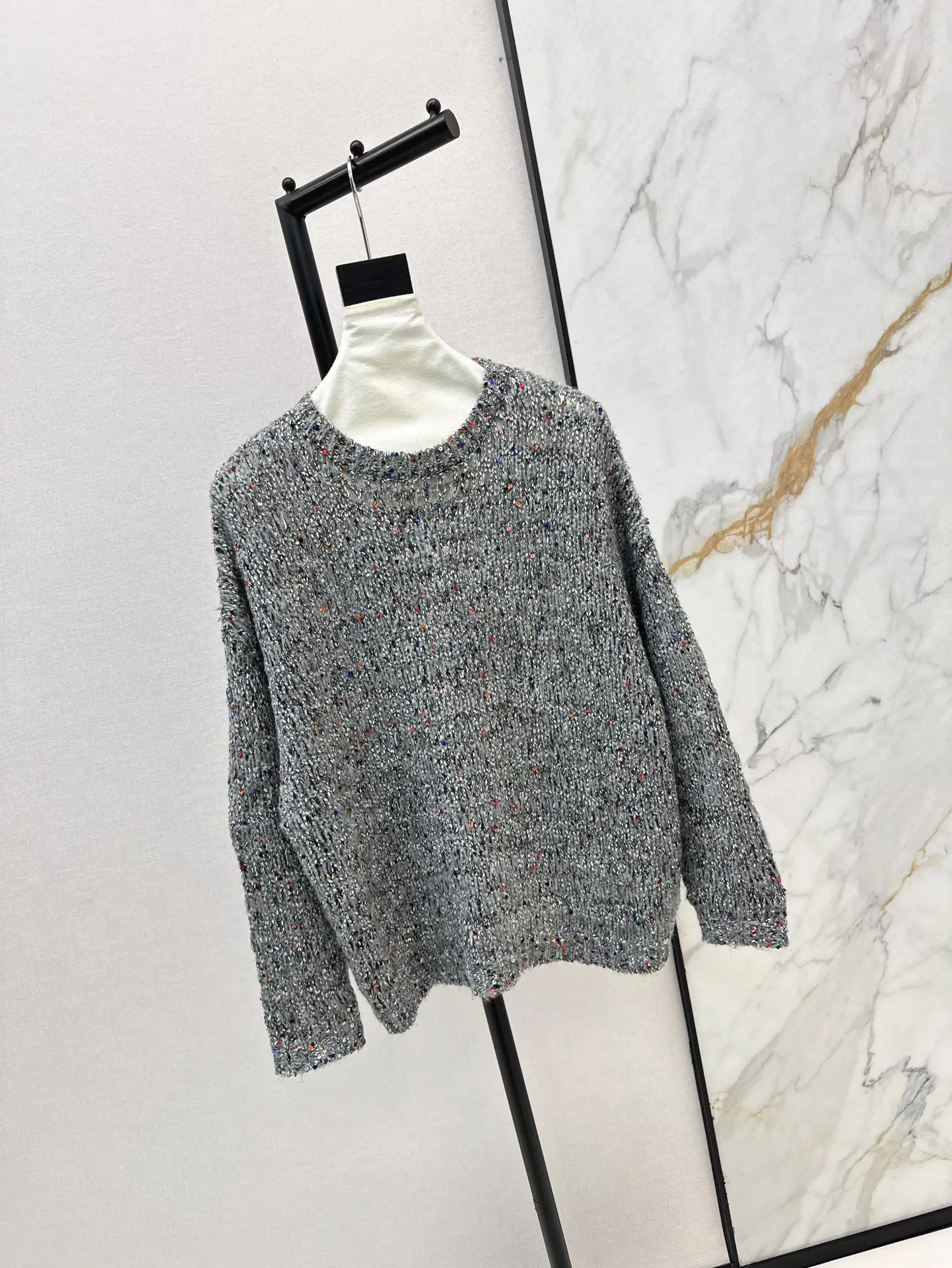 2024 Winter New Women's Clothing Classic shoulder glitter knit pullover sweater 1021