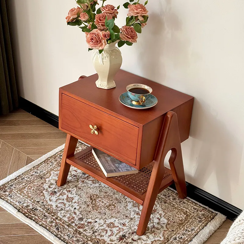 French Vintage Storage Cabinet, Solid Wood Nightstand for Bedroom, Multifunctional Side Table, Aesthetic Bedroom Soft Decoration