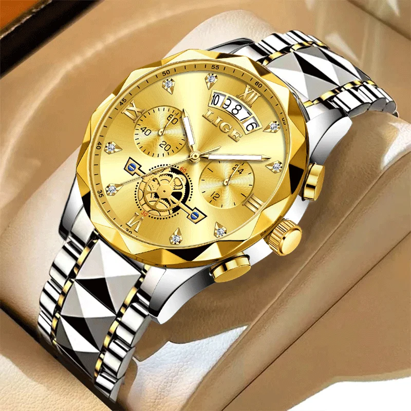 LIGE Flywheel Skeleton Man Wristwatch Chronograph Watch for Man Waterpoof Luminous Fashion Business Quartz Mens Watches Clock