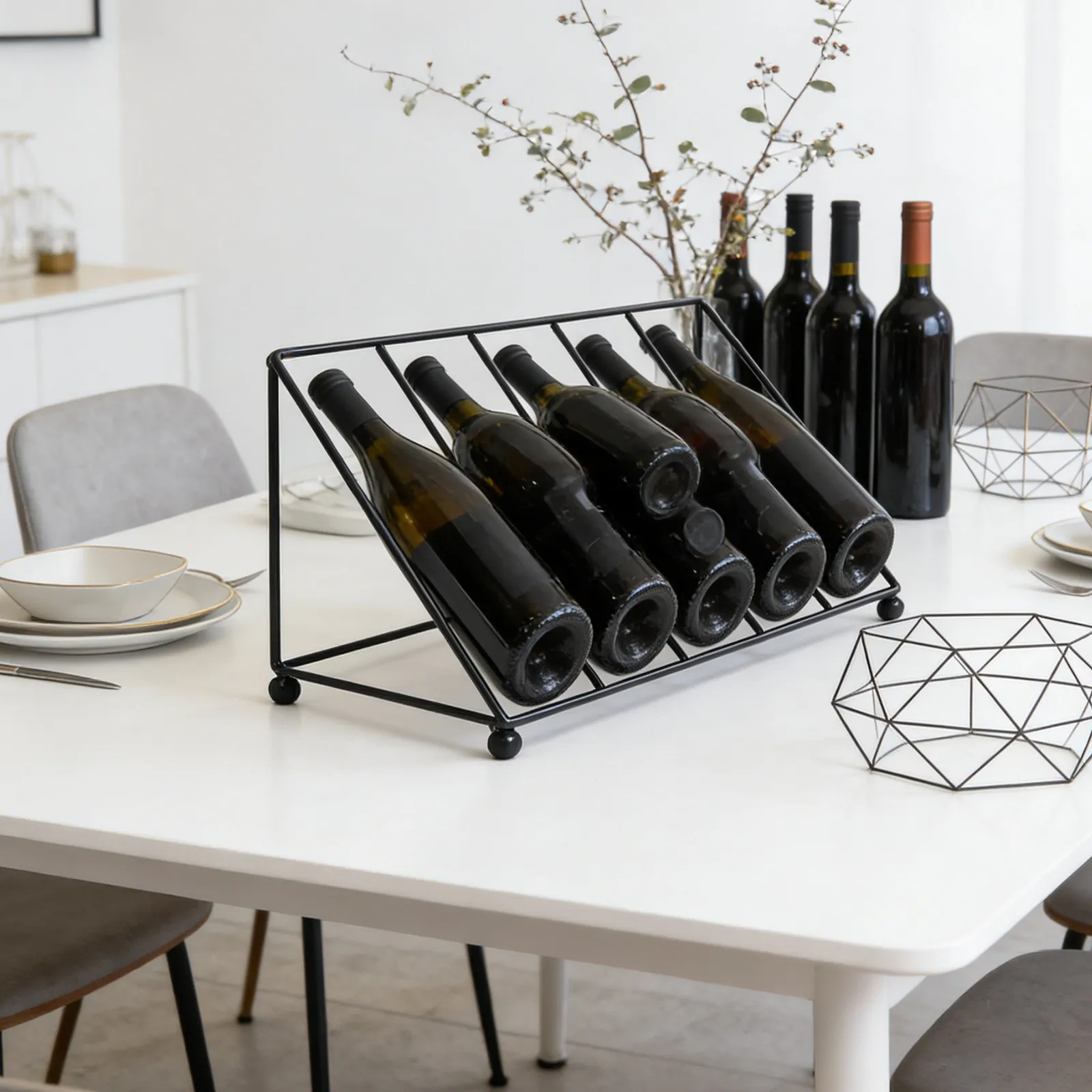 Metal Wine Rack Black Finish Desktop Bottle Holder Stable Countertop Red Wine Storage Shelf for Kitchen Bar Tabletop Display