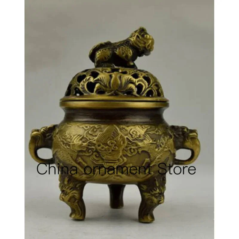 

Exquisite Antique Chinese Bronze Dragon Lion Burner Incense Old Incense Burner Statue