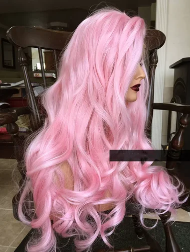 Pink Lace Front Wigs Long Wavy Synthetic Wigs with Natural Hairline Glueless Heat Resistant Fiber Women 28Inch Cosplay Lace Wigs